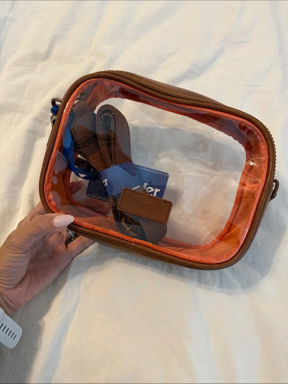Wrangler Clear Pouch with Brown Exterior and Orange Trim
